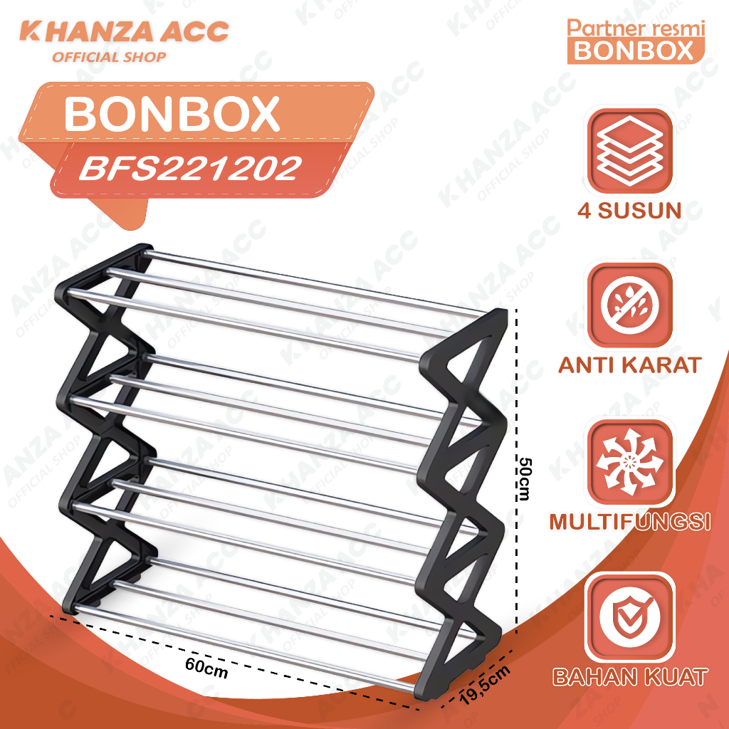 KHANZAACC BONBOX BFS221202 Rak Sepatu Sendal 4 Susun Serbaguna