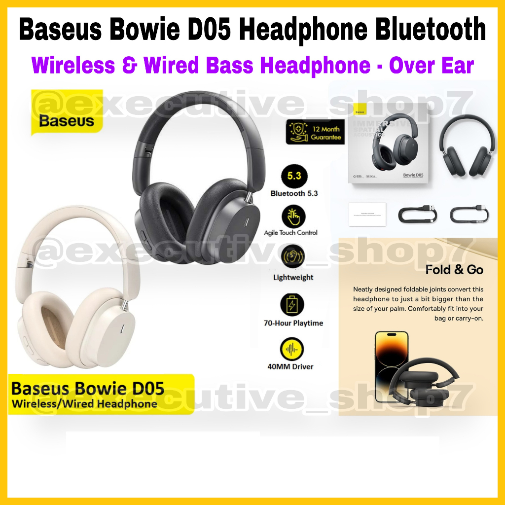 Baseus Bowie D05 Headphone Bluetooth - Wireless &amp; Wired Bass Heaphone - Over Ear