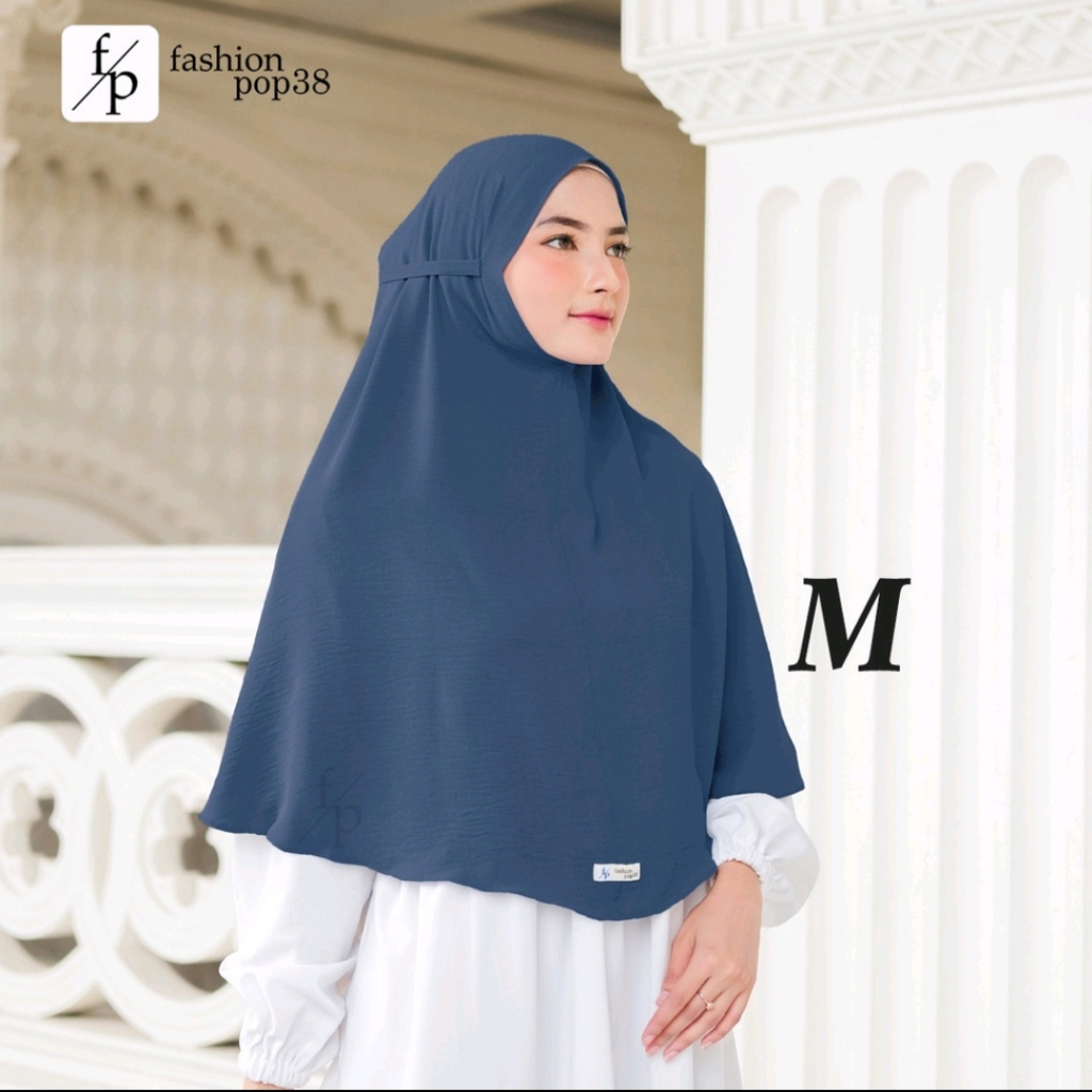 Jilbab Hijab Bergo Premium Instan Rayon Crinkle Airflow Kerudung santai termurah biru Denim