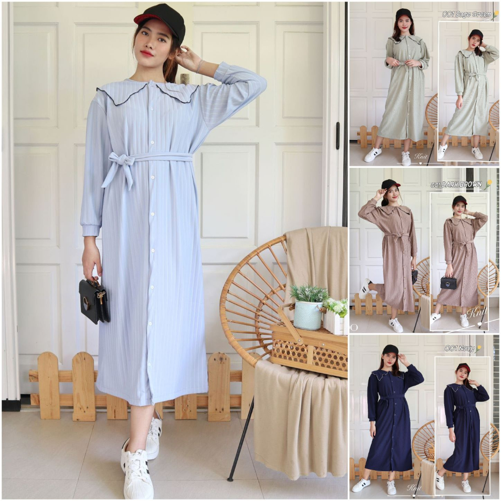 IZANY JISOO Overall Dress Wanita / Dress Hornet Knit