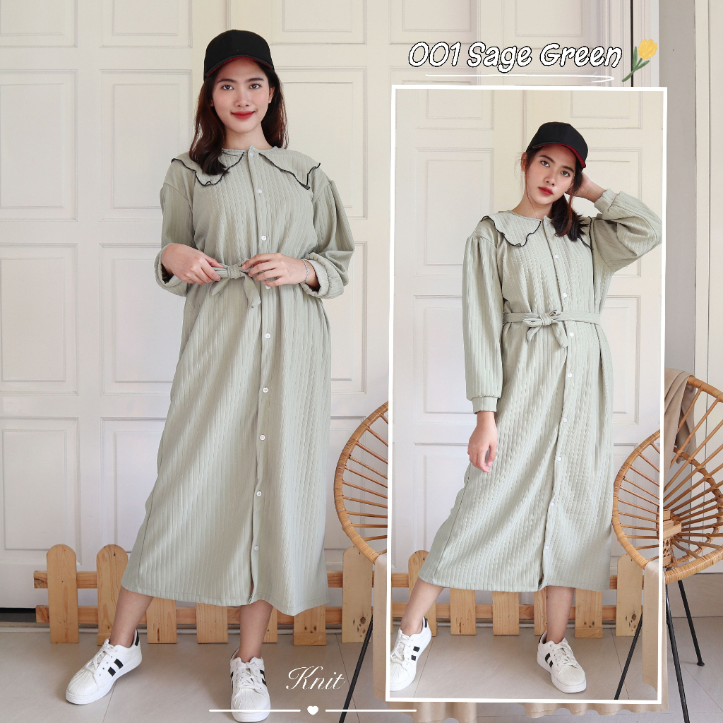 IZANY JISOO Overall Dress Wanita / Dress Hornet Knit