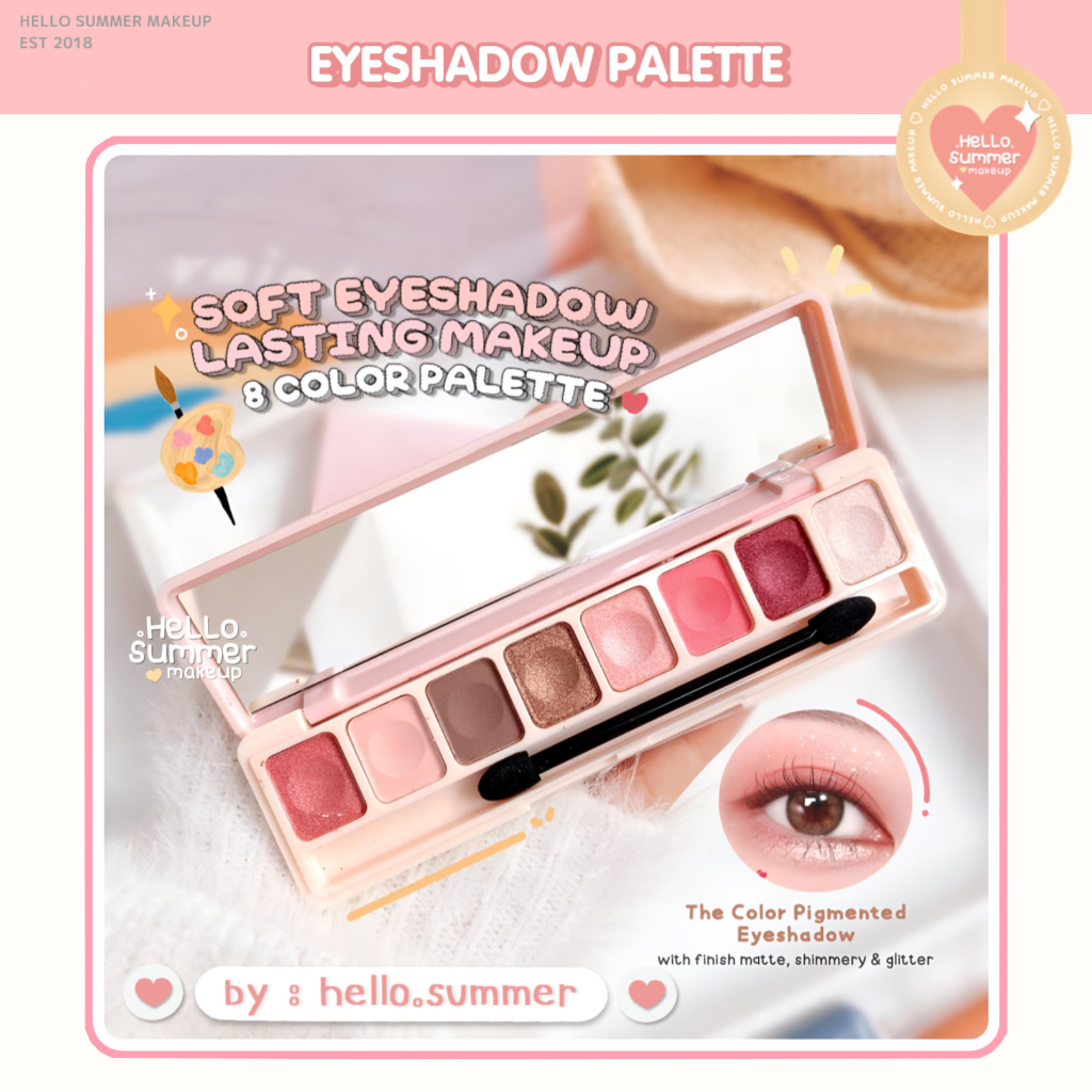 Soft Eyeshadow Lasting Makeup 8 Warna Palette Free Brush Aplikator Tahan Lama Pigmented Lameila