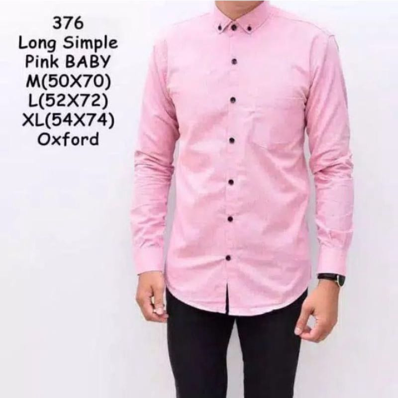kemeja baju lengan panjang pria polos hitam putih nevy maroon size M L XL-Pink