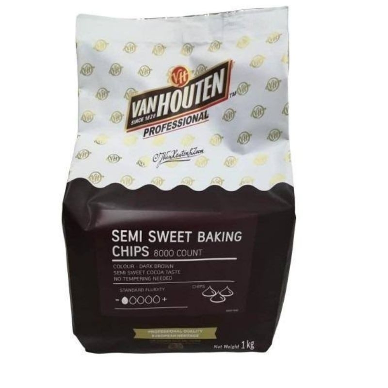 VAN HOUTEN SEMI SWEET BAKING CHIPS / DARK CHOCOLATE CHIPS 1 KG