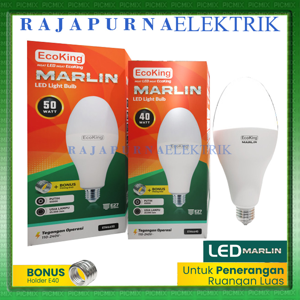 Ecoking lampu LED marlin 40W &amp; 50W Watt E27 E40 Bola Lampu jalan