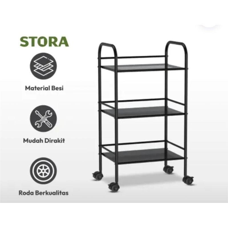 STORA Rak Troli 3 Tingkat/Rak Serbaguna/Troli Rak/Organizer Troli-Blk