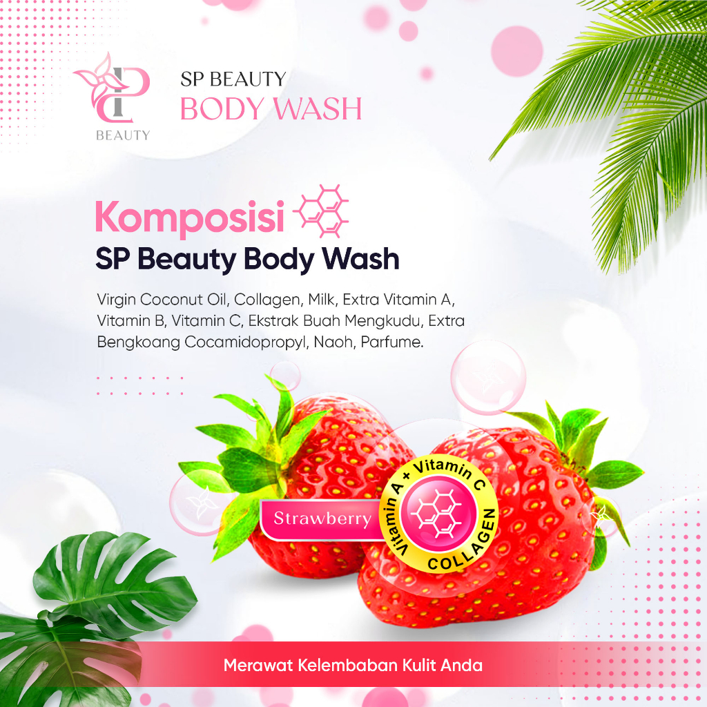 Sp Beauty Body Wash sabun cair herbal 500ml Extra strawberry vitamin C. A &amp; Collagen. - Sabun mandi cair pemutih badan sabun cair pemutih .sabun cair herbal strawberry500ml