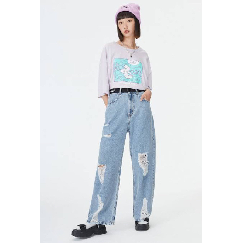 𝙋𝙍𝙀𝙇𝙊𝙑𝙀𝘿 H&M HNM Casper Wide Trashed Regular Jeans High Waist Belt Denim Jeans