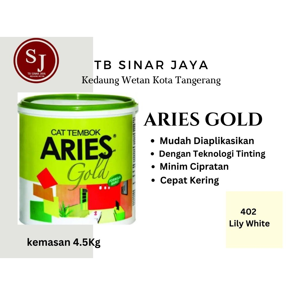 Aries Gold Galon 4.5kg Cat Tembok Dinding Plafon Interior - 402 Lily White