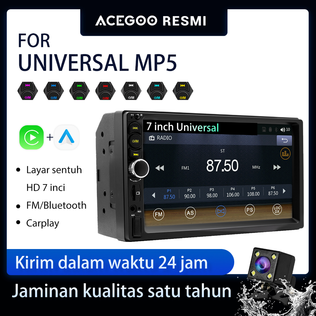 ESSGOO Headunit 7inci 7018C Car Radio Player Carplay Bluetooth Mp5 Black Connected Colorful Backlight with Remote Control