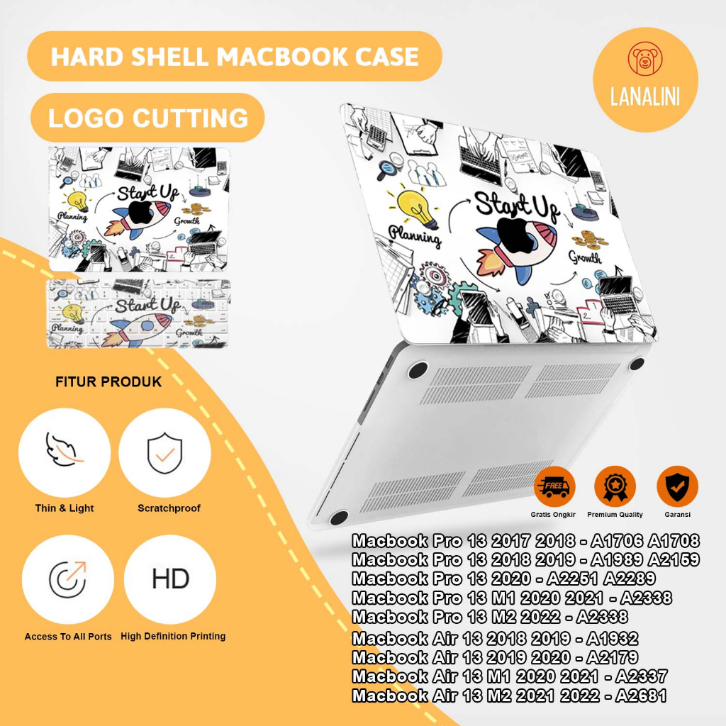 Case Casing Protective Aksesoris Pelindung Laptop Macbook Air Pro 13 M1 M2 2017 2018 2019 2020 2021 A1932 A2179 A2337 A2681 A1706 A1708 A1989 A2159 A2251 A2289 A2338 Gambar Start Up Rocket Planet Space Murah Premium Warna Putih White Logo Lubang Tampak