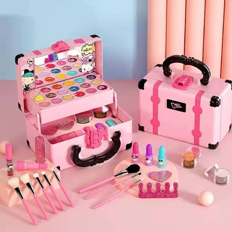 32Pcs Mainan Kosmetik Kecantikan Anak Kasus Peralatan Kotak Make Up Set untuk Gadis Ulang Tahun Hadiah Set Riasan Mainan Anak