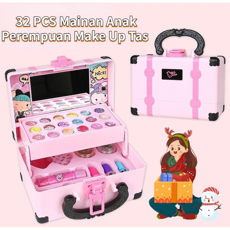 32Pcs Mainan Kosmetik Kecantikan Anak Kasus Peralatan Kotak Make Up Set untuk Gadis Ulang Tahun Hadiah Set Riasan Mainan Anak