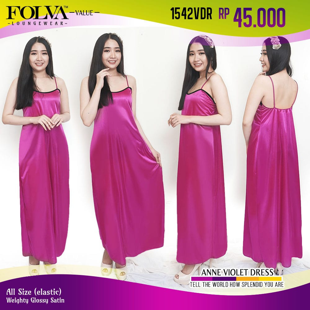 FOLVA baju tidur tanktop long dress satin 1542VDR ungu all size