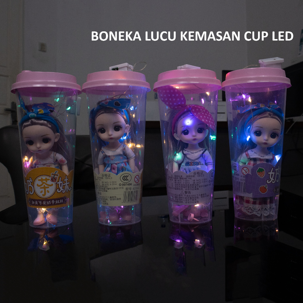 Boneka Lucu Packing CUP LED Mainan Simulasi Anak