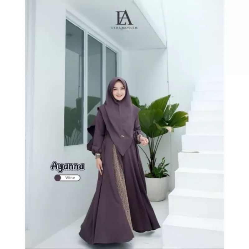 Gamis Esha Moslem Ayana Wine L non khimar ready stok