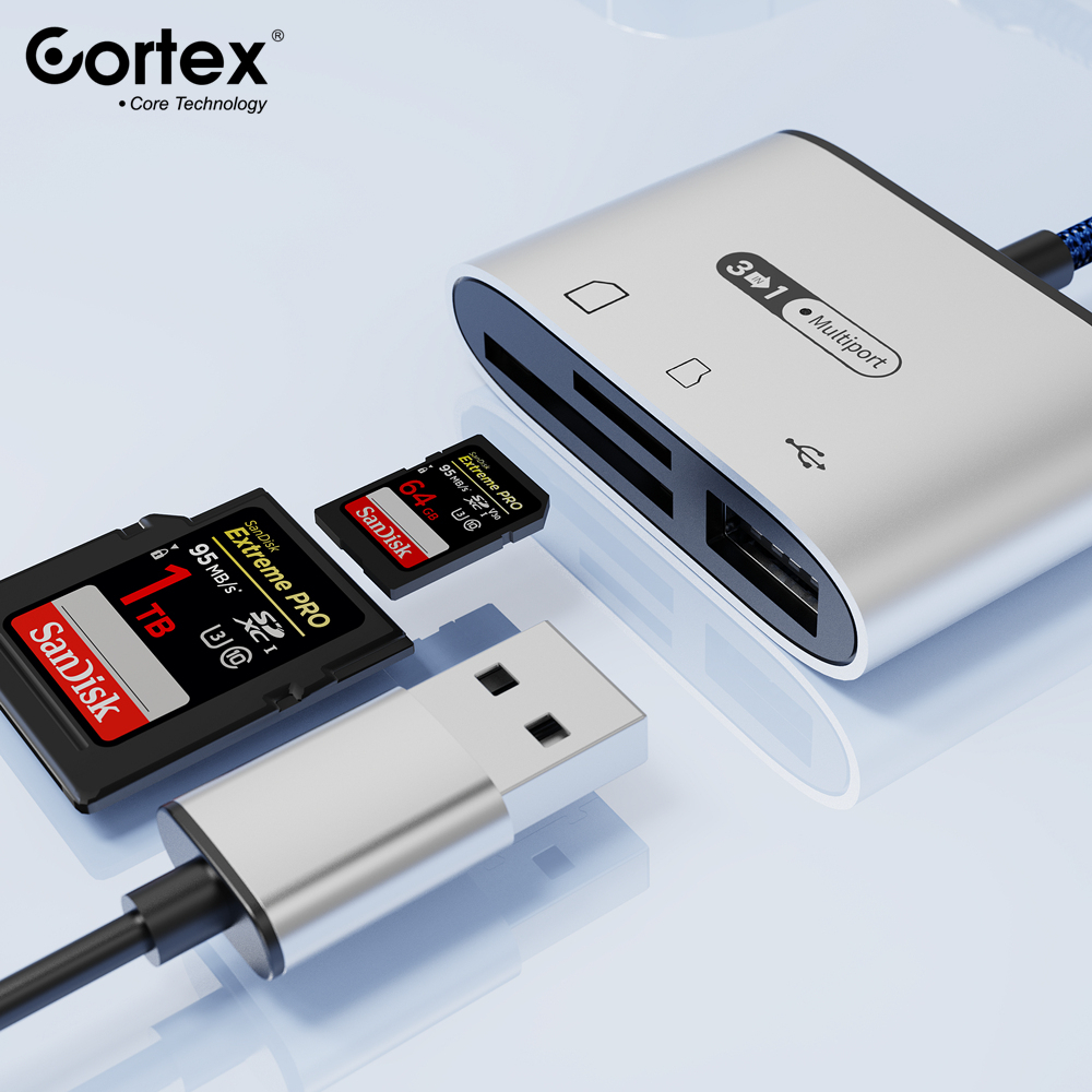 Cortex MH388 Lightning To SD/TF Card/USB3.0 3in1 OTG Card Reader Adapter iPhone iPad