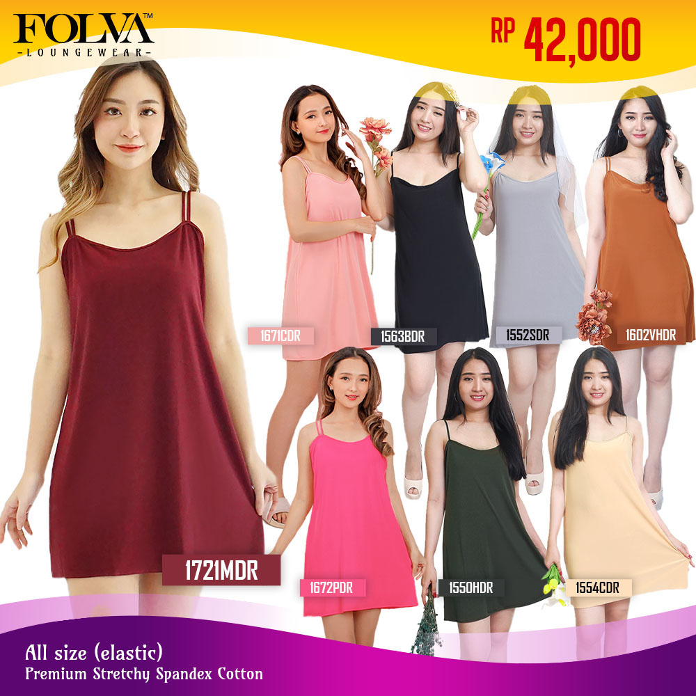 FOLVA Tanktop Dress Baju Tidur Wanita Spandex melar