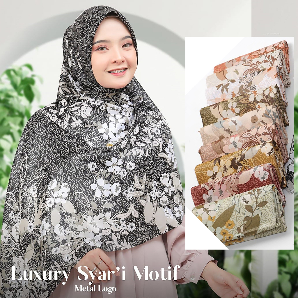 Jilbab Segiempat Syari  LUXURY PRINT Motif UMAMA LC 130 x 130 cm  kode SB metal logo bahan Cotton Lurex Glamour original PREMIUM