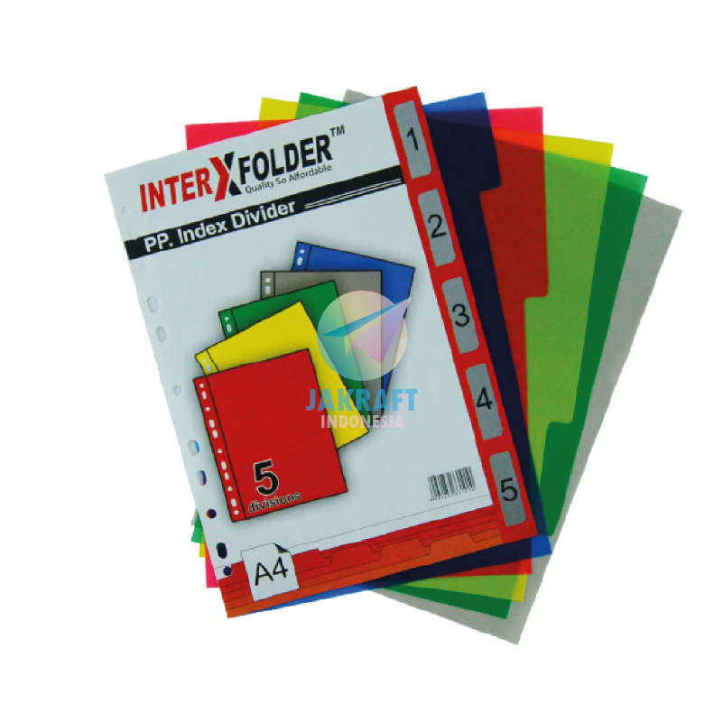 

(1 Set) Divider Plastik Pembatas Binder Ordner A4 isi 5 Tabs Tab Index Warna Warni Polos