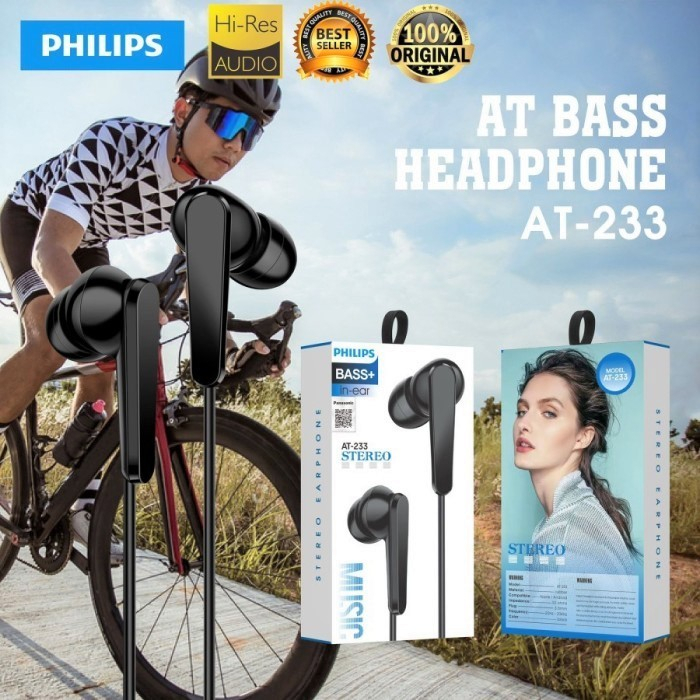 HEADSET HANDSFREE PHILIPS AT-232 AT-233 EARPHONE AT BASS AT232 AT233