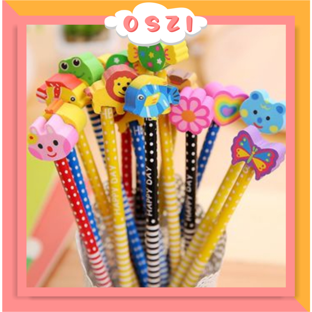 

❄ OSZI ❄ Pensil Penghapus / Pensil Karakter + Penghapus Pensil Lucu / Pensi Ada Penghapus Karakter Unik Lucu / Pensil Fancy Souvernir S060