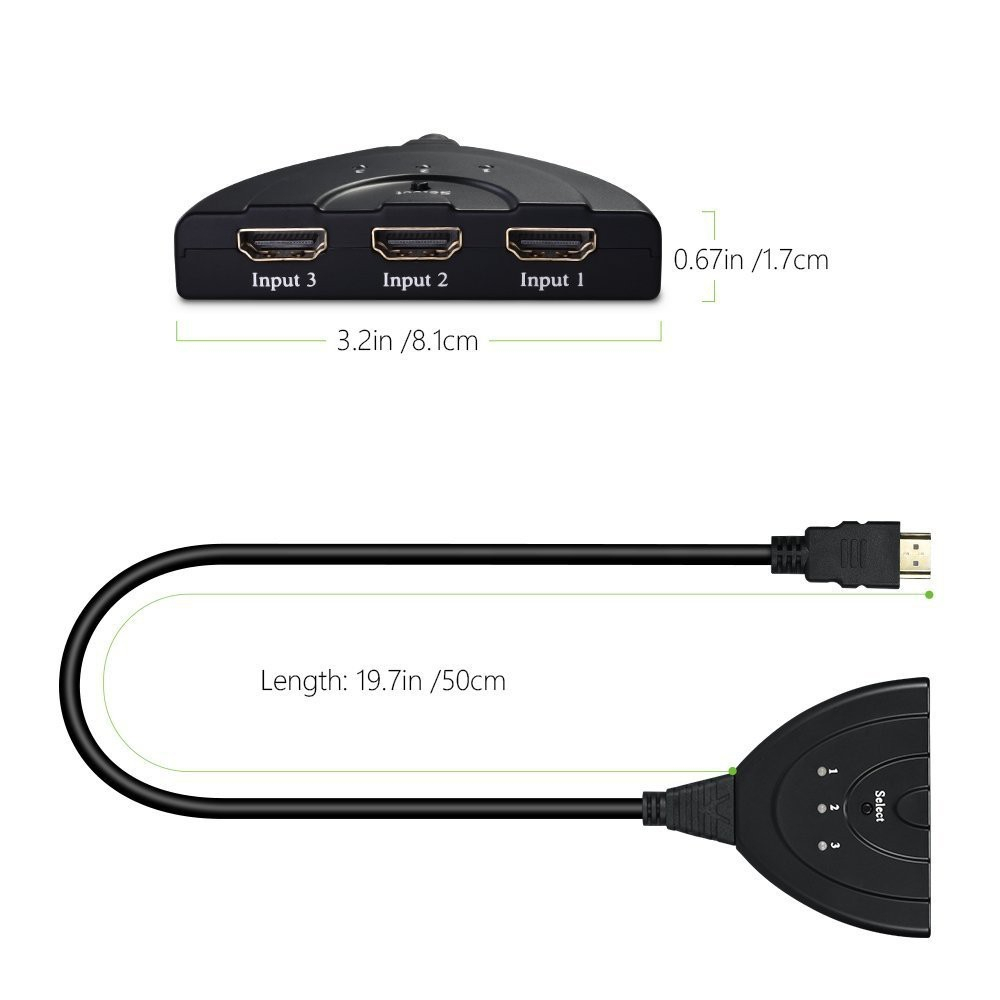 HDMI Switch 3 Port 3 Input 1 Output / HDMI Switcher Kabel 3 Port Playstation TV Komputer Laptop STB