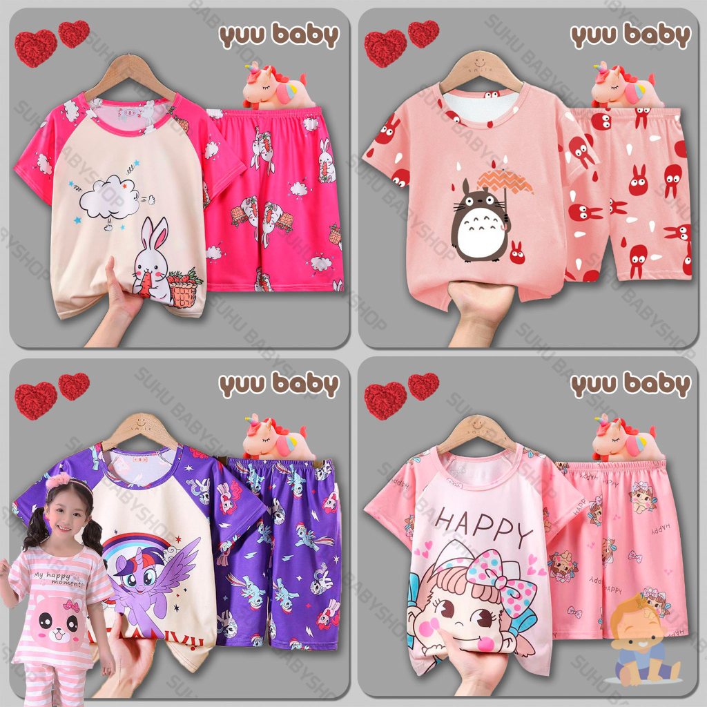 YUU BABY Setelan Anak Kaos IMPORT / Set Baju + Celana Pendek Anak Cowok Cewek / Stelan Bayi Laki Lak