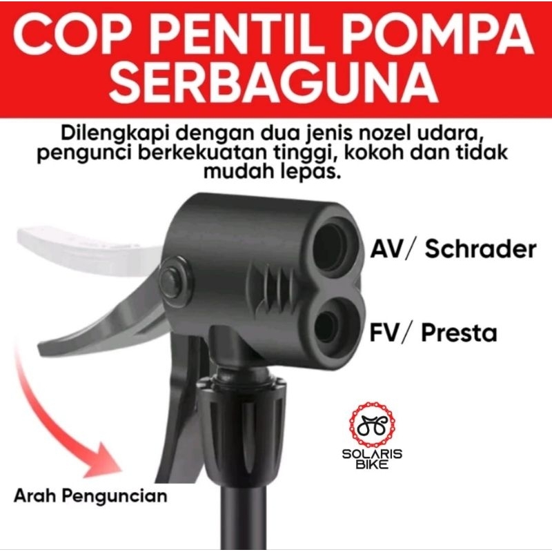 Kepala Cop Pompa Sepeda Dan Motor Dual Valve Presta PVC