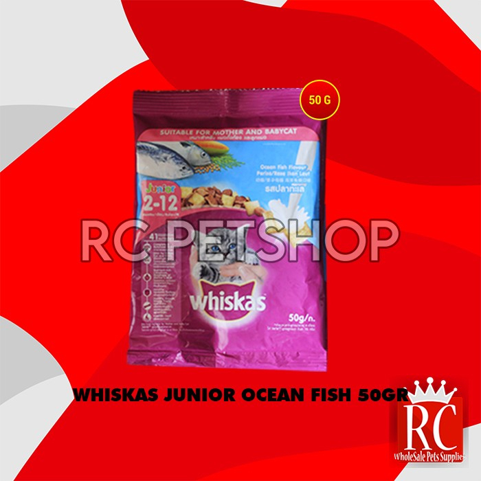 Makanan Anak Kucing  Kitten Whiskas Junior Ocean Fish 50 Gram