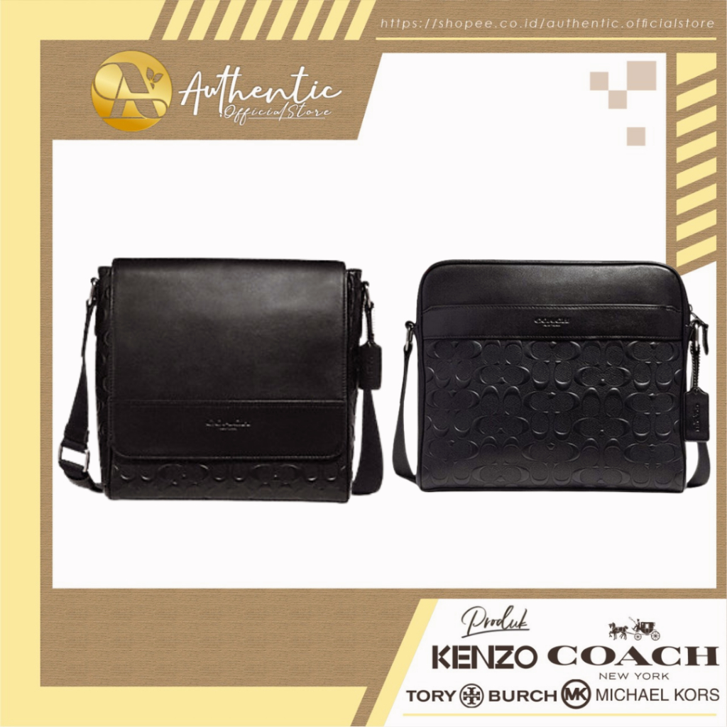 (NEW 2023) Coach tas Messenger Pria tas BahuHuston Map Bag In Signature Leather 4007 73340 73339 28455