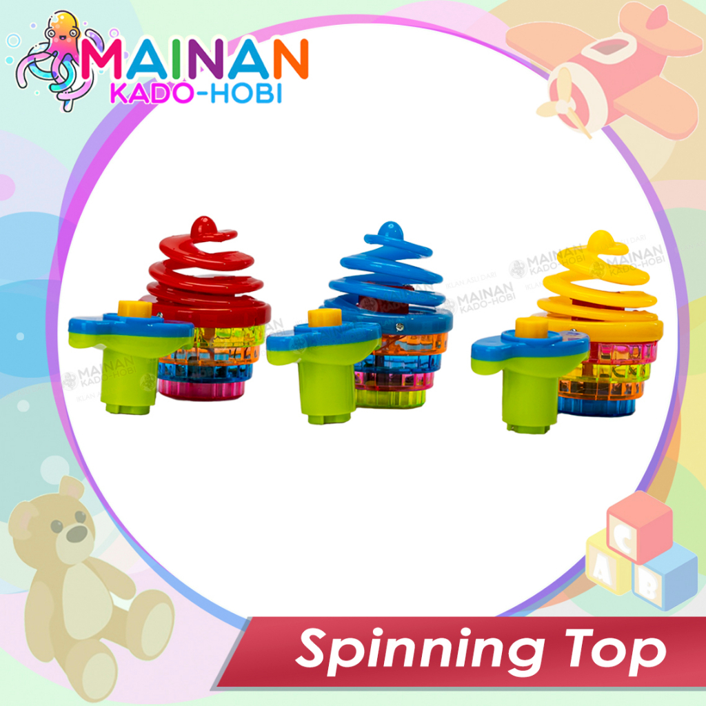 MAINAN SENSORIK ANAK PRESS SPINNING TOP GANGSING SPIRAL LAMPU MUSIK LED