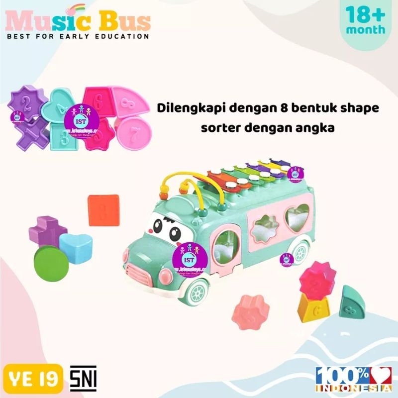 Mainan Edukasi Xylophone Music Bus /Mainan Xylophone Puzzle Happy Bus /Bus Musik Kulintang /Mainan Edukasi Keluarga