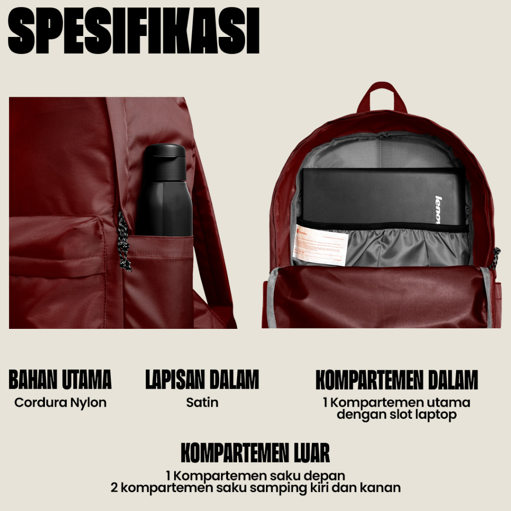 Scratchline Daily Backpack Maroon Tas Ransel Unisex