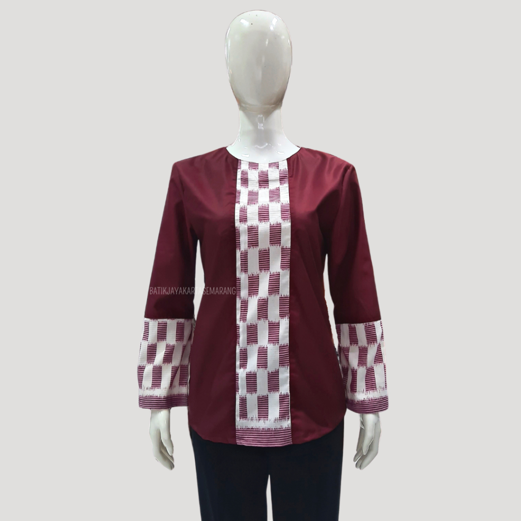 BLOUSE BATIK WANITA MODERN POLOS KOMBINASI LURIK RAJUT