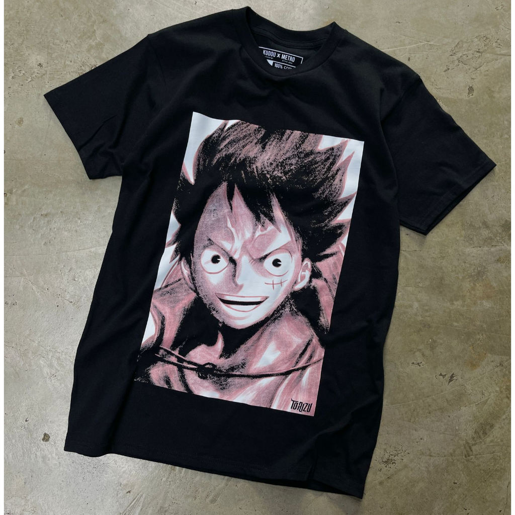 Torizu Tshirt Luffy Brush Black Anime Manga One Piece Mugiwara Premium Unisex