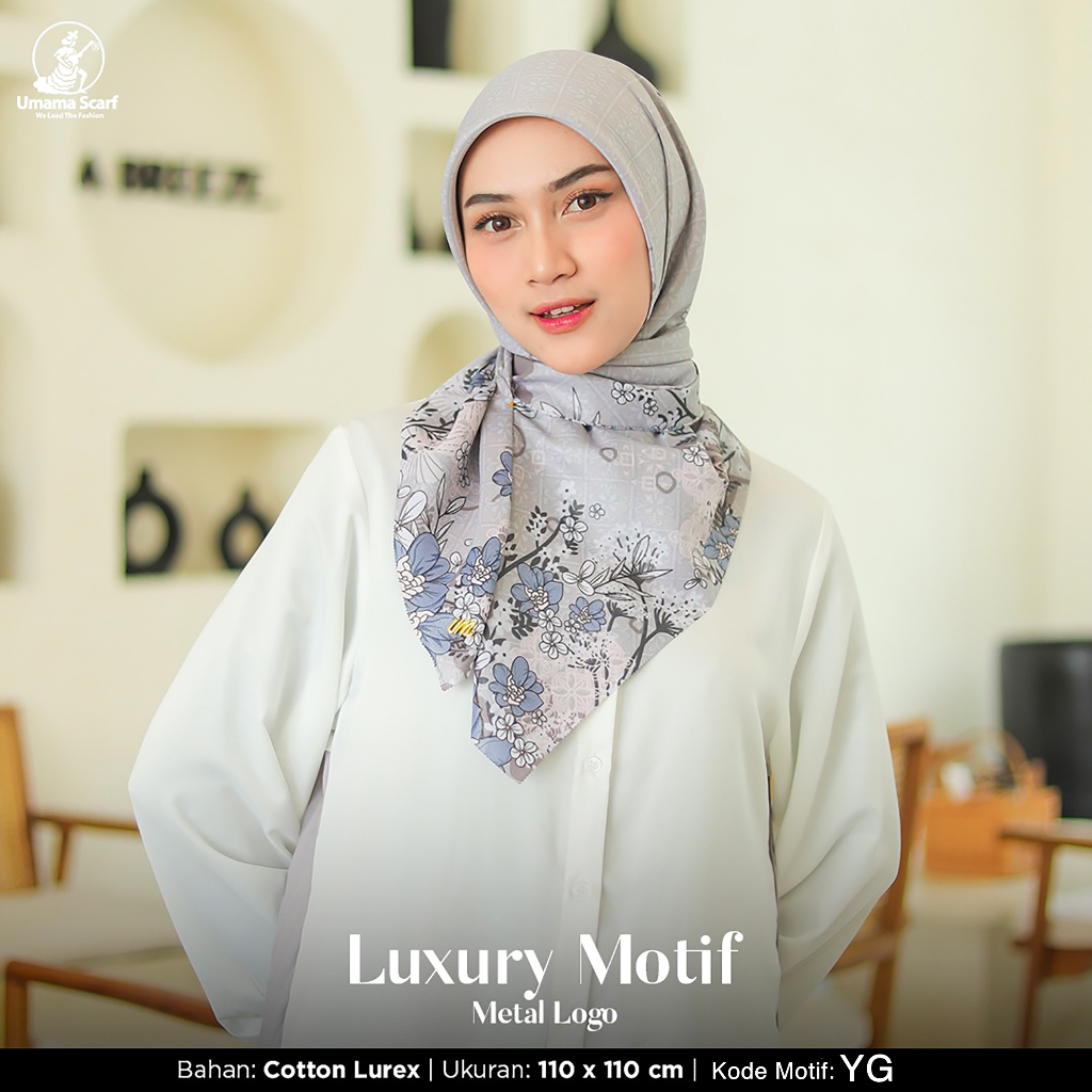 Jilbab Segiempat LUXURY PRINT UMAMA kode YG motif bahan Cotton Lurex original PREMIUM