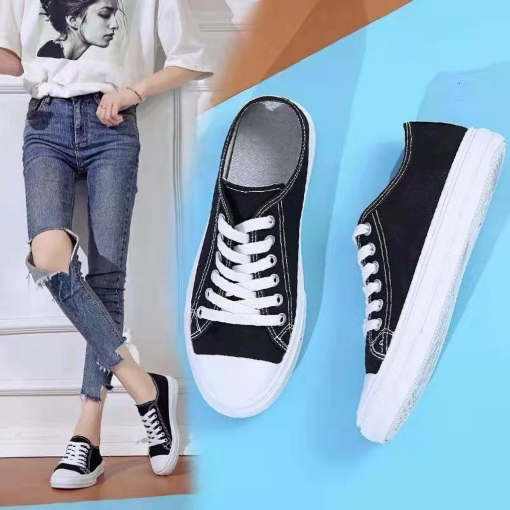 SEPATU SNEAKERS WANITA HITAM PUTIH / SEPATU SEKOLAH  SMP/SMA CASUAL Nuzukaye Fashionable