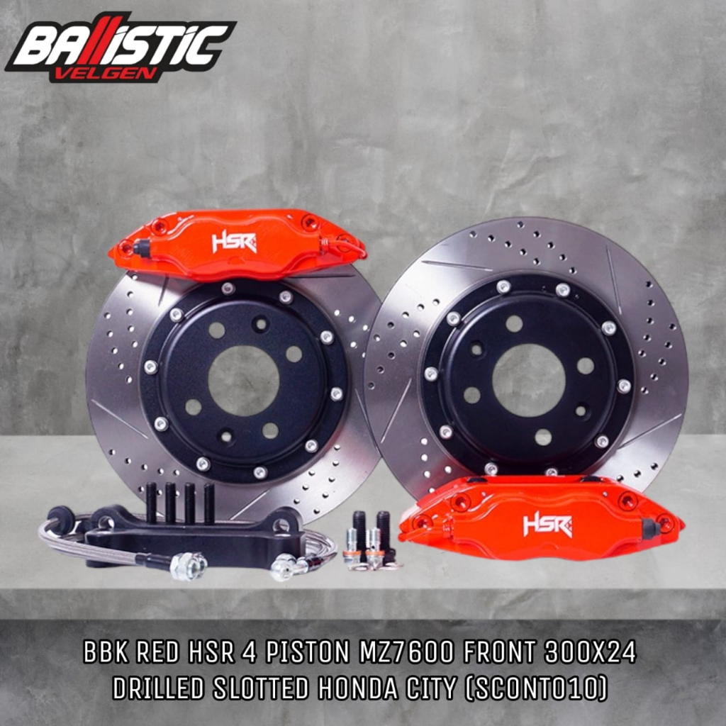 BIG BRAKE KIT - BBK MOBIL MERK HSR 4 PISTON FRONT 300X24 DRILLED SLOTTED UNTUK HONDA CITY