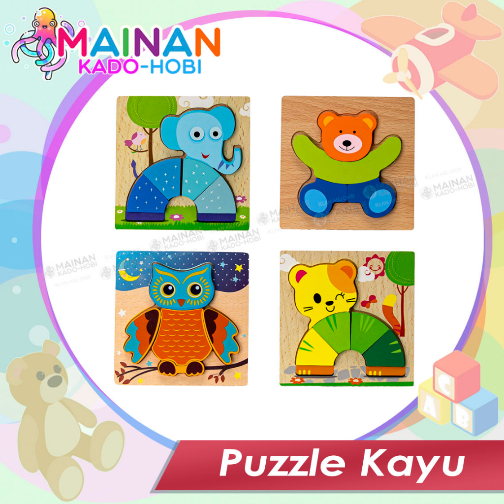 MAINAN ANAK EDUKASI PUZZLE CHUNKY KAYU PREMIUM KARAKTER ANIMAL VEHICLE