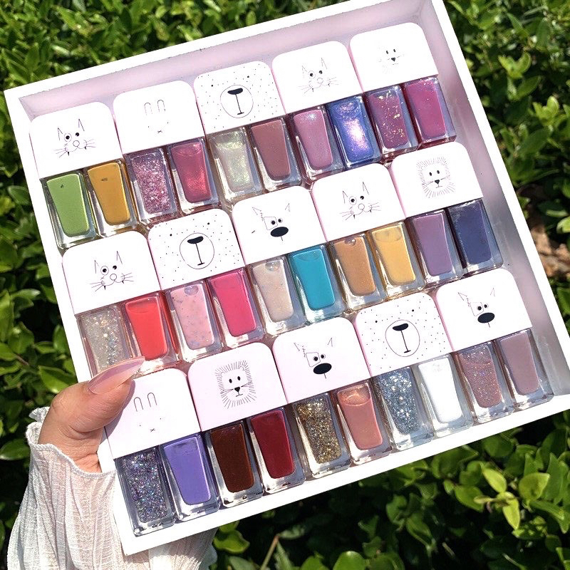 KUTEK 2in1 - Cat Kuku Nail Art Polish Non Peel Off Dua Warna Gel Glitter Transparan