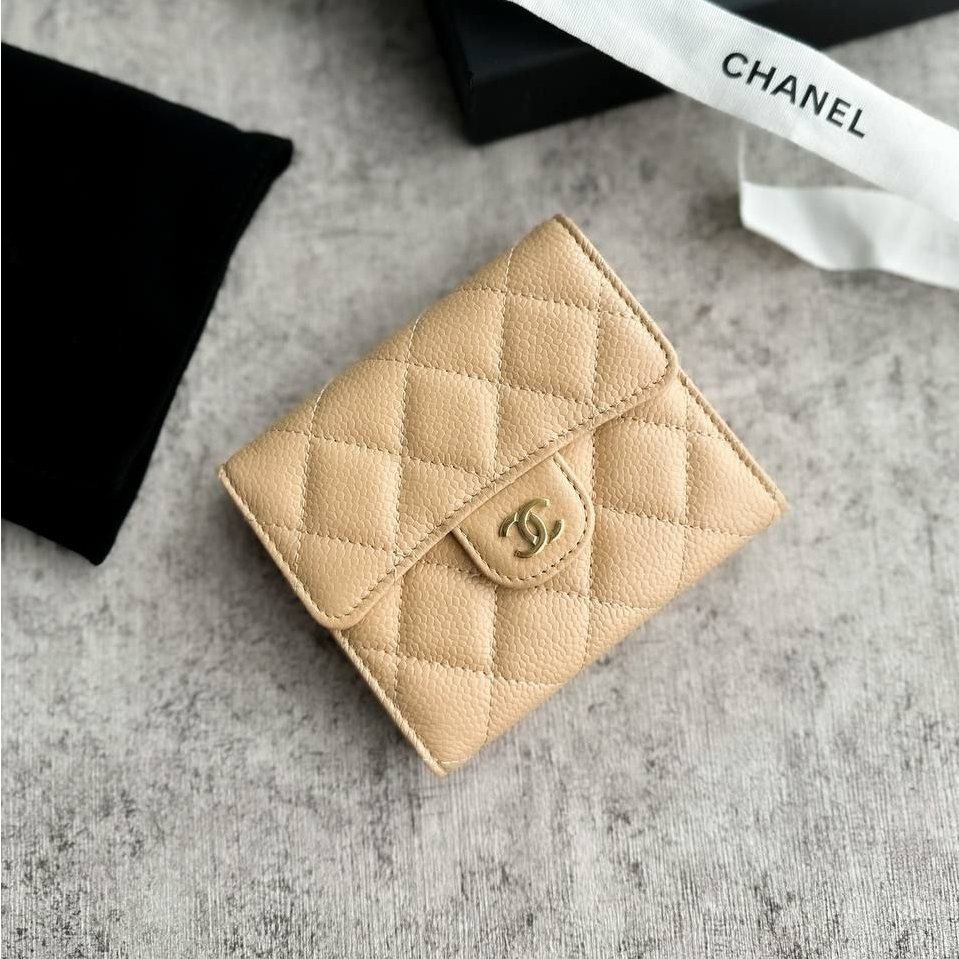 Chanel Trifold Wallet Beige Caviar Ghw