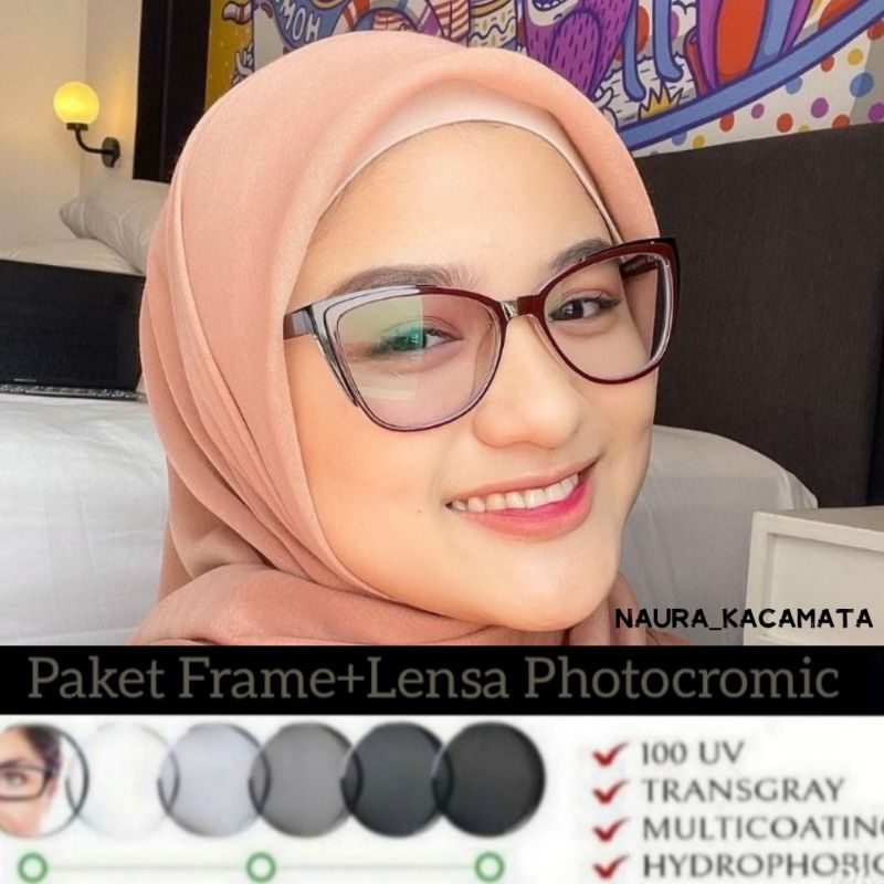 Kacamata Cat Eye | Kacamata minus Lensa Photocromic kode 7006