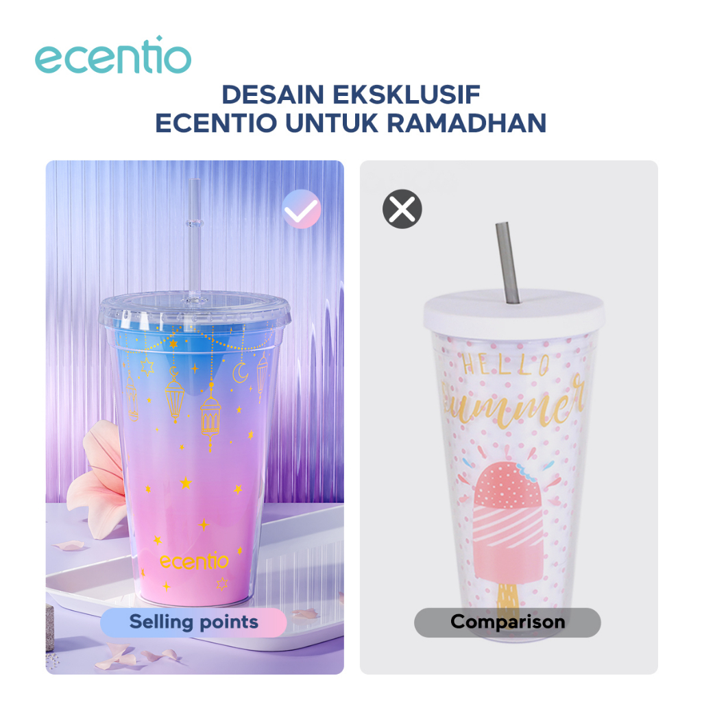 ecentio Botol Minum Gemoy Glitter Tumbler Gelas Botol Minum Air Sedotan 450ML/750ML Cups antik Unik Kado Lucu