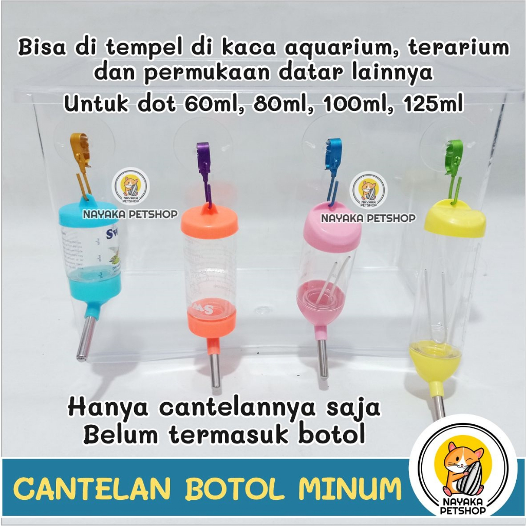 Kop Cantelan Botol Minum Hamster Hook Warna Cantolan Dot Air Wadah Gantungan Aquarium Terarium Akuarium Hewan