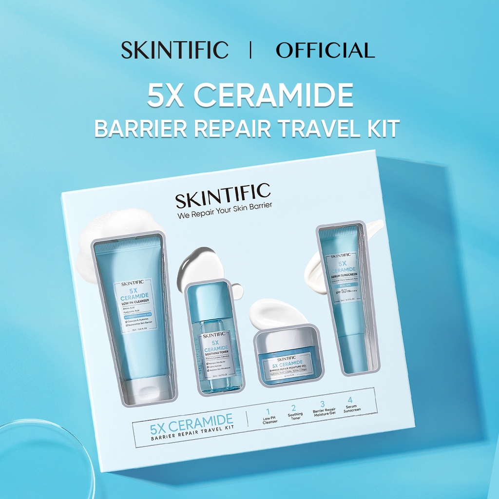 | LB | SKINTIFIC 5X Ceramide Travel Kit Skincare Paket Moisturizer + Cleanser + Soothing toner + Serum Sunscreen