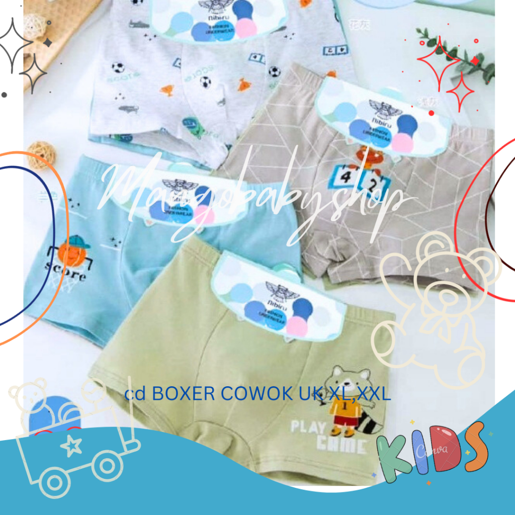 NIBIRU CELANA DALAM BOXER SEGIEMPAT ANAK LAKI BOY XL XXL 4 5 6 7 8 y