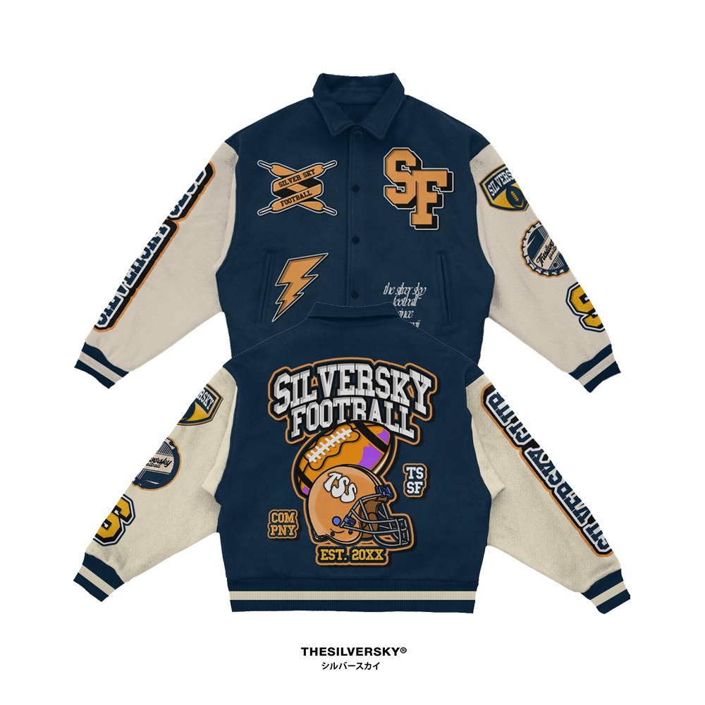 Thesilversky Varsity Football Club Navy Jacket Premium | Full Bordir Embroidery