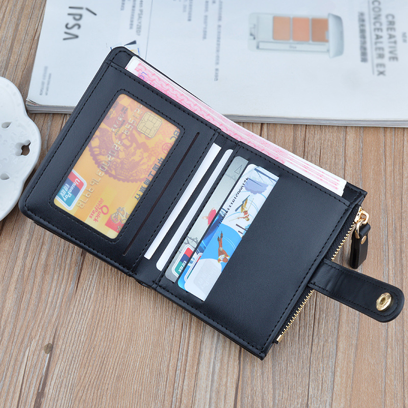 DOMPET LIPAT WANITA KOREA MINI IMPORT REMAJA KEKINIAN KULIT PREMIUM HITAM BRANDED SLOT KARTU UANG KECIL NISTICA WA681B5 PENDEK SIMPLE LUCU CEWEK MURAH