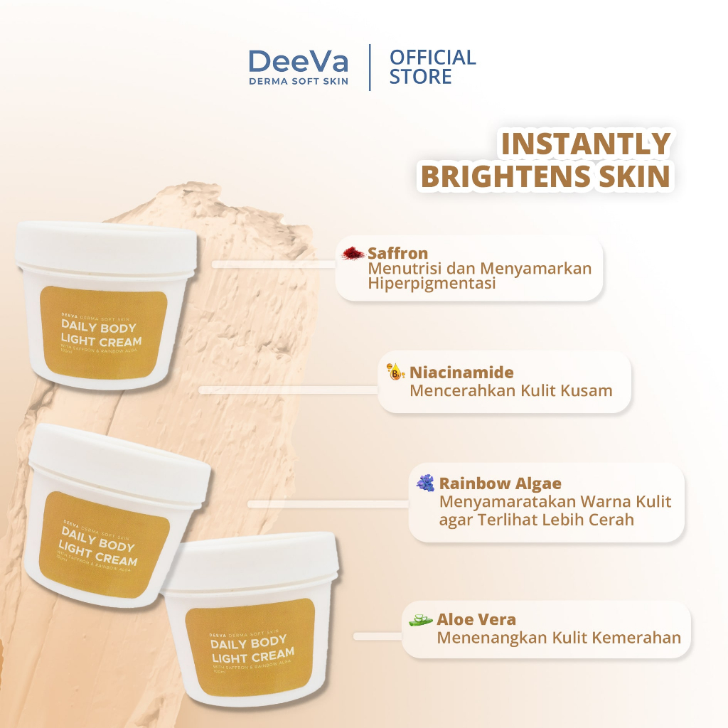 DeeVa Derma Soft Skin - Daily Light Body Cream (krim tubuh mencerahkan dan memutihkan seketika)